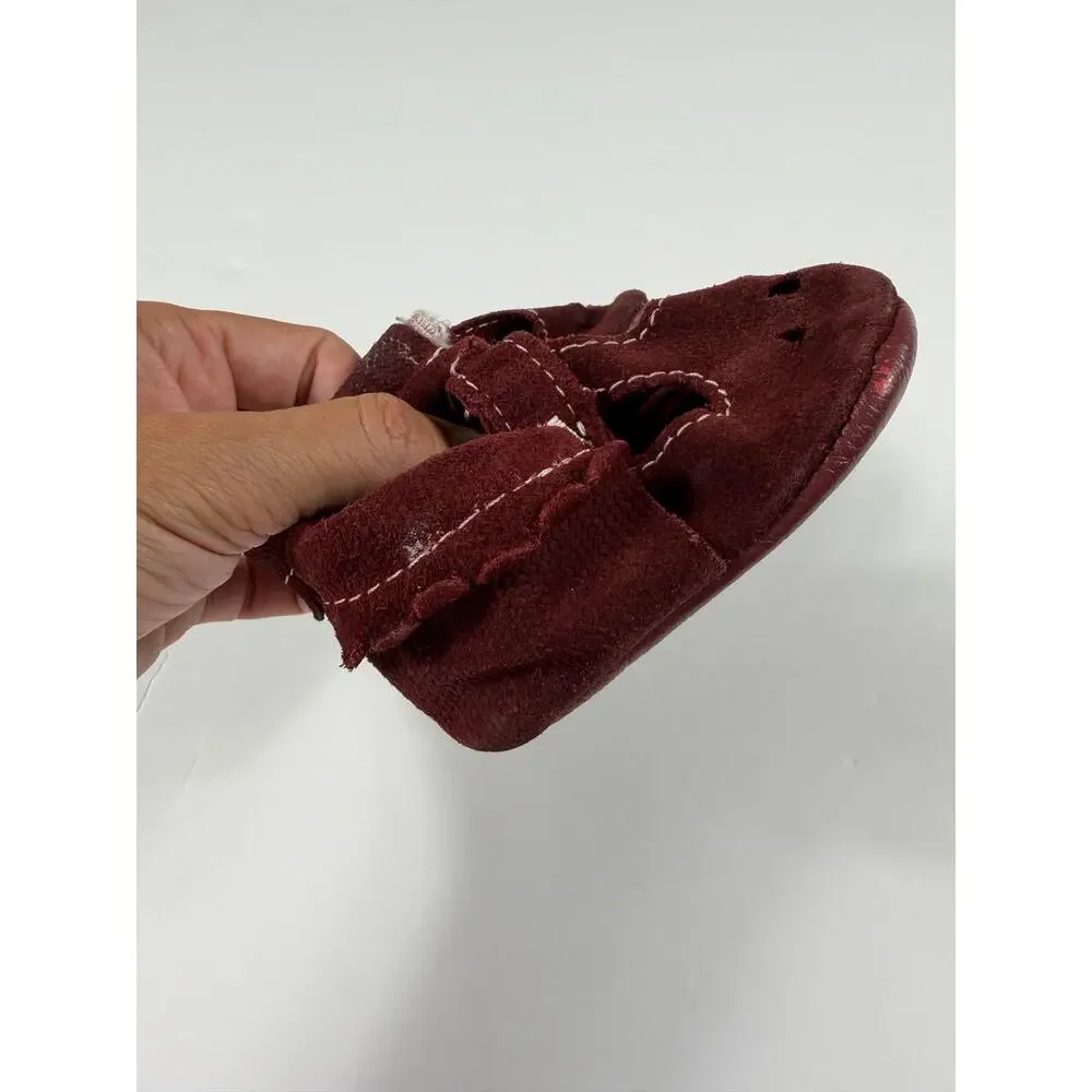 Freshly Picked Oxblood Leather T-Strap Soft Sole Baby Shoes Moccasins Size 2